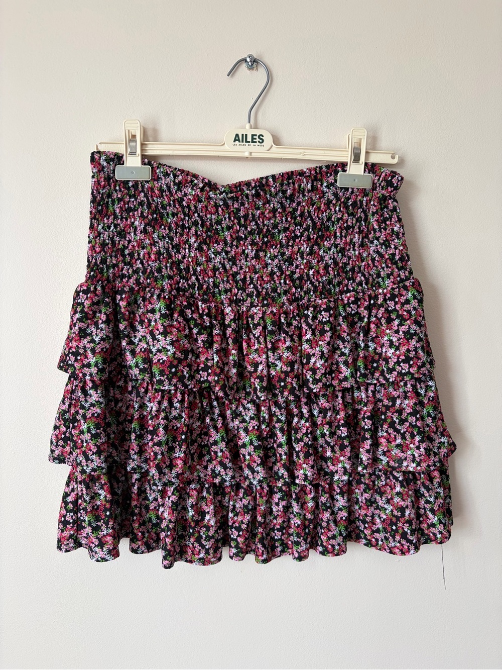 Michael Kors Black Floral Smocked Tiered Mini Skirt